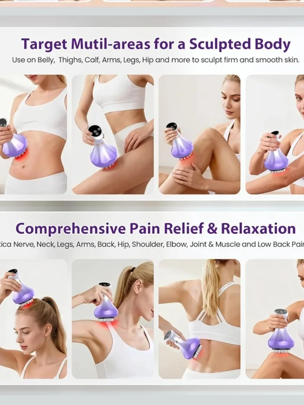 Purple Handheld 4-in-1 Body Massager. Lymphatic Drainage Body Sculpting